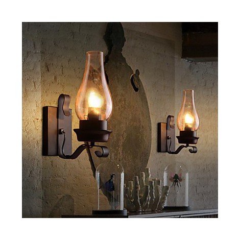 Retro Rustic Nordic Glass Wall Lamp Bedroom Bedside Wall ...