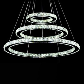 Dimmable LED Crystal Pendant Light Modern Circular Chandelier Lighting Lamps Cool White Round Ceiling Lights Fixtures with Remote Control