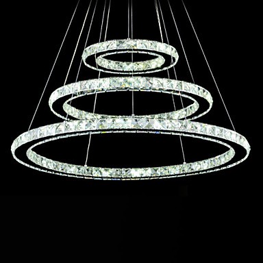 Dimmable Led Crystal Pendant Light Modern Circular Chandelier Lighting Lamps Cool White Round Ceiling Lights Fixtures With Remote Control