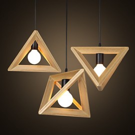 E27 Line 1M 30*30CM European-Style Creative Country Restoring Ancient Ways Triangular Wood Box Droplight LED