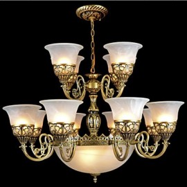 Bronze Chandeliers Fifteen-Lights Moire-Glass European Retro Classic 220V