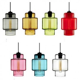 E27 25*24CM Line 1M Candy Color Single Head Art Glass Chandelier Led Pendant Light with Glass Shade (Grey, Yellow, Green, Red, Pink, Blue, White)