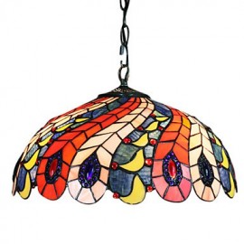  Pendant Light with 2 Light in Peacock Feather Patterned Shade