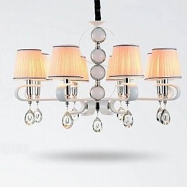 Fabric Chandelier 8 Light High-Grade Lamp White Jade Silver Ring