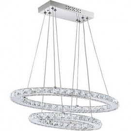 Modern LED Crystal Pendant Light with Oval Double Ring AC100 to 240v for Dining Room Living Room CE FCC UL