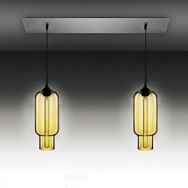 Modern Transparent Glass Pendant Lights with 2 Lights in Bubble Design Electroplate Finished