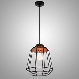 Iron Painting Pendant Light with Wooden Center Iron Cage Lighting Lamp