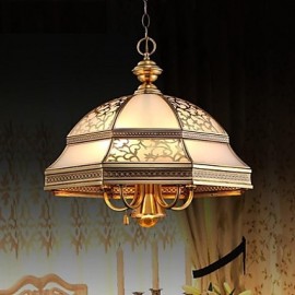Brass Pendant Lamp, Six Lights, Vintage Total Copper Glass (P210151)