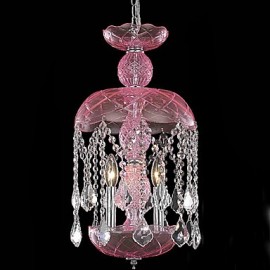 Modern Crystal Pendant Lights with 3 Lights in Pink Shade