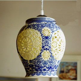 Retro Ceramic lamp lamp Entrance Stairs Blue Single Head Chandelier Creative I