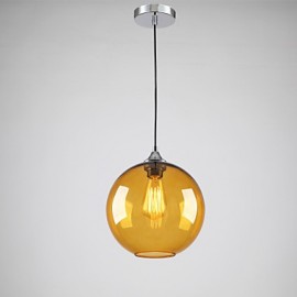 Modern Glass Pendant Light in Round amber Bubble Design Glass Shade