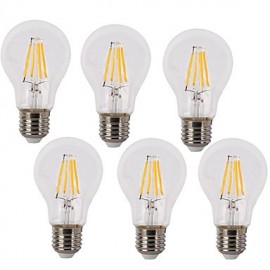 6 Pack 4W Vintage LED Filament Bulb A60 Medium Screw E27 Base Incandescent Replacement Warm White /White 220-240V AC