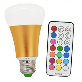 10W RGBW E26/E27 LED Globe Bulbs A60(A19) 1 COB 900lm-1200lm lm Cool White / RGB Infrared Sensor / Dimmable / Remote-Controlled (85-265V)