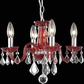 Candle Featured Crystal Chandeliers with 4 Lights in Red