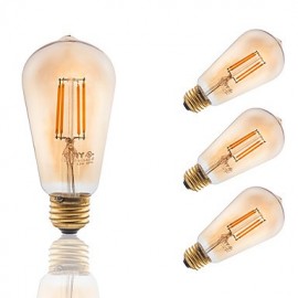 3.5W E26 LED Filament Bulbs ST19 COB 300 lm Amber Dimmable / Decorative AC 110-130 V 4 pcs