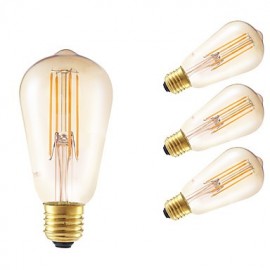 4W E27 LED Filament Bulbs ST58LF 4 COB 350 lm Amber Dimmable / Decorative AC 220-240 V 4 pcs