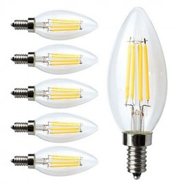 6 pcs 4W E12 LED Filament Bulbs C35 4 COB 380 lm Warm White(110V-130V) Dimmer