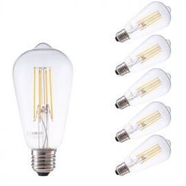 6W E27 LED Filament Bulbs ST58LF 4 COB 600 lm Warm White Dimmable / Decorative AC 220-240 V 6 pcs