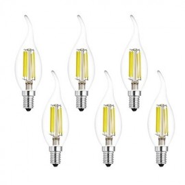 6Pcs 6W E14 LED Filament Bulbs CA35 6 COB 560 lm Cool White/warm white(220V-240V)