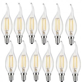 2W E14 LED Filament Bulbs CA35 2 COB 200 lm Warm White Decorative AC 220-240 V 12 pcs