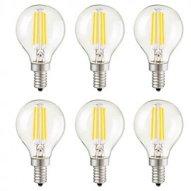 4W E14 E26/E27 E12 LED Filament Bulbs G45 4 COB 400 lm Warm White Dimmable Decorative AC 220-240Dimmable/ or AC 110-130 VDimmable- 6 pcs