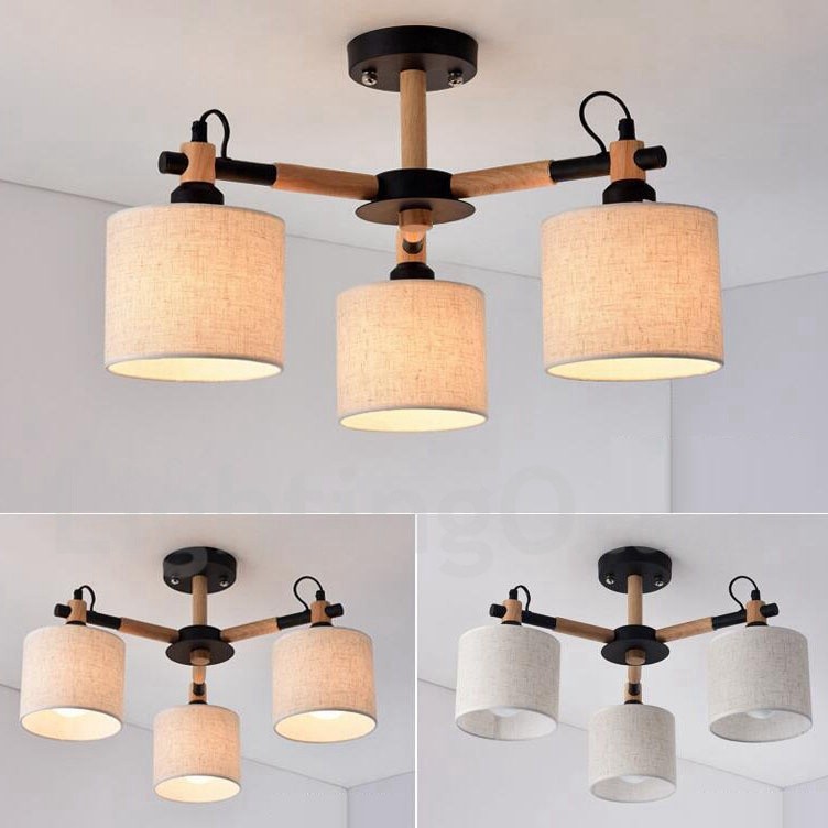 Light Single Tier Wood Chandelier, Chandelier With Individual Lamp Shades Uk