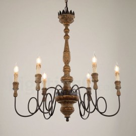 Country Vintage Wooden 6 Light Chandelier Light