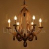 Country Wooden Vintage 6 Light Single Tier Chandelier Light for Living Room, Bedroom Wood Lamp