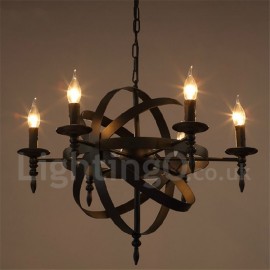 Retro Vintage Metal 6 Light Single Tier Chandelier Light for Living Room, Dining Room Lamp