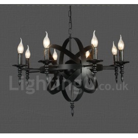 Black Retro Vintage Metal 8 Light Single Tier Chandelier Light for Living Room, Dining Room Lamp