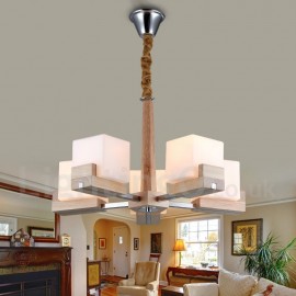 Wooden Modern/ Contemporary 5 Light Single Tier Chandelier Lamp