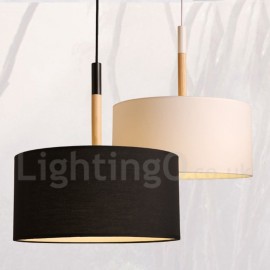 Modern/ Contemporary Bedroom Dining Room Wood Drum Pendant Light with Fabric Shade