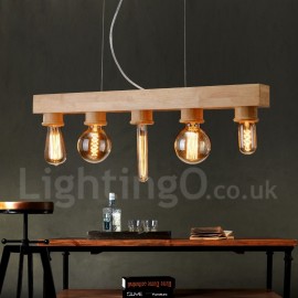 Retro / Vintage Wood Dining Room 5 Edison Bulbs Pendant Light