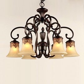 Chandeliers/Pendant Lights/6 Lights/Lampshade Down/ Vintage/Country/Living Room/Bedroom/Metal+Glass