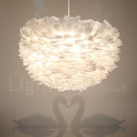 White Feather Pendant Light for Bedroom Dining Room Kids Room