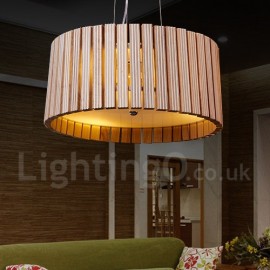 Modern/ Contemporary Living Room Bedroom Dining Room Wood LED Drum Pendant Light