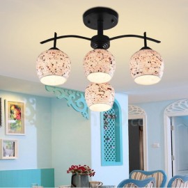 4 Light Mediterranean Style LED Integrated Living Room,Dining Room,Bed Room E27 Chandeliers with Glass Shade