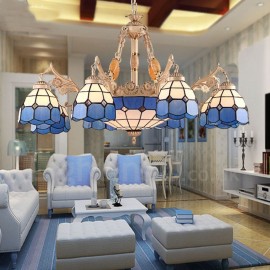 11 Light Mediterranean Style LED Integrated Living Room,Dining Room,Bed Room Metal Chandeliers with Glass Shade