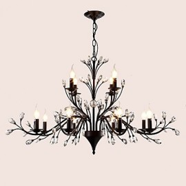 12 Lights Crystal Chandelier Modern/Contemporary Traditional/Classic Vintage Retro Country Painting Feature for Living Room