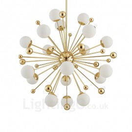 18 Light Modern / Contemporary Ceiling Lights Copper Plating Chandelier with White Ball Glass Shade for Bathroom, Living Room, S