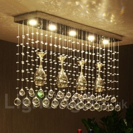 5 Lights Dimmable Modern LED Crystal Ceiling Pendant Light Indoor Chandeliers Home Hanging Down Lighting Lamps Fixtures with Rem