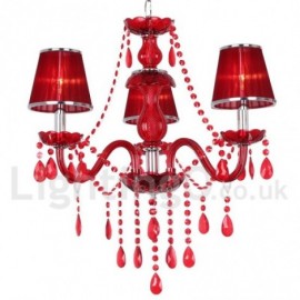 3 Light Red Dining Room Bedroom Living Room K9 Crystal Candle Style Chandelier