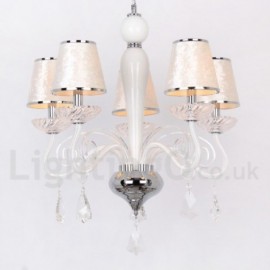 5 Light White Contemporary Dining Room Bedroom Living Room K9 Crystal Candle Style Chandelier