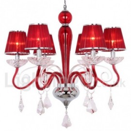 6 Light Red Contemporary Dining Room Bedroom Living Room K9 Crystal Candle Style Chandelier