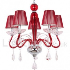 5 Light Red Contemporary Dining Room Bedroom Living Room K9 Crystal Candle Style Chandelier