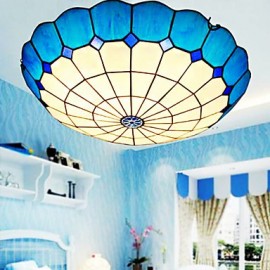 E27 220V 30*9CM European Rural Creative Arts Stained Glass Absorb Dome Lamp Led Light