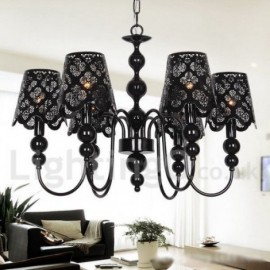 6 Light Modern / Contemporary Hollow Black Living Room Dining Room Bedroom Candle Style Chandelier