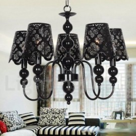 5 Light Modern / Contemporary Hollow Black Living Room Dining Room Bedroom Candle Style Chandelier