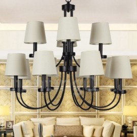 12 Light Retro Contemporary Living Room Dining Room Bedroom 2 Tier Black Candle Style Chandelier
