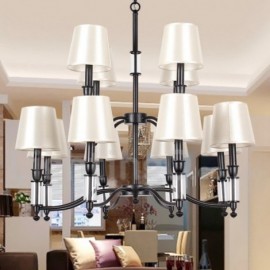 12 Light Black Living Room 2 Tier Large Chandelier Retro Contemporary Candle Style Chandelier